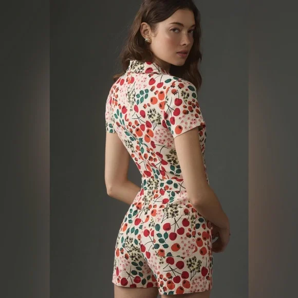 Anthropologie x Maeve Linen Short-Sleeve Wrap Romper Size 10 - Picture 4 of 8